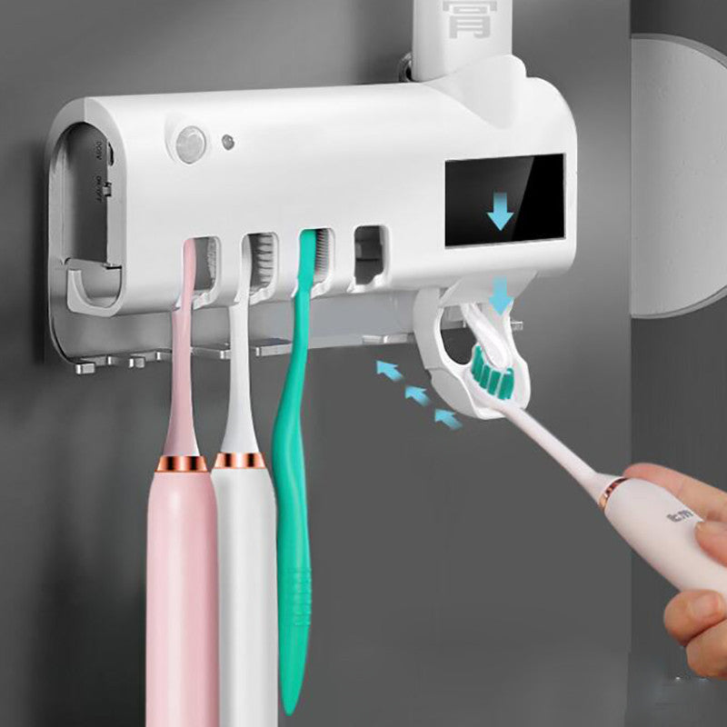 Sterilizator UV Inteligent pentru Periuțe de Dinți cu Dozator Automat de Pastă – Suport de Perete